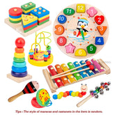 9 in 1 Wooden Montessori Toys Rattle Bell Drum Column Set Musical Instruments Sensory Early Baby Toy Toddler Education